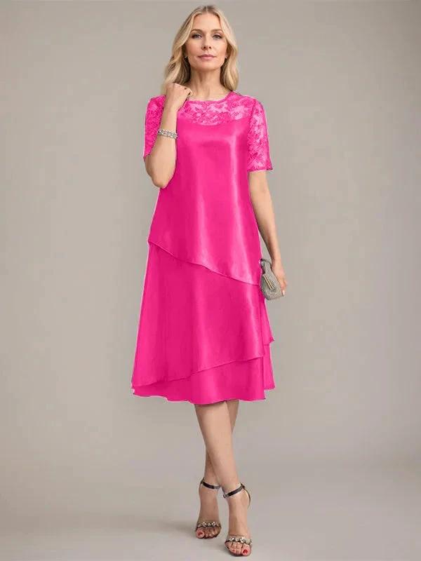 A-Line Scoop Knee-Length Mother of the Bride Dress With Applique & Sequins by Dreamylily
