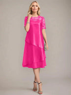 A-Line Scoop Knee-Length Mother of the Bride Dress With Applique & Sequins by Dreamylily