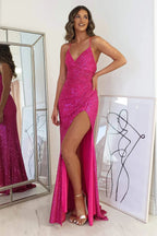 Glitter Evening Gown Sparkly Prom Dress With Slit by vivymakudress