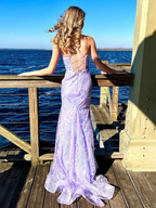 Charming Mermaid Spagehtti Straps Lilac Lace Sequin Long Prom Dress Evening Dress Y8235 by simplepromdress