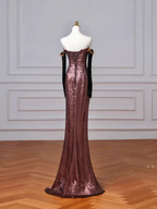 Vintage Off The Shoulder Satin Appliques Long Prom Dress Mermaid Slit Evening Dress Y8613 by simplepromdress