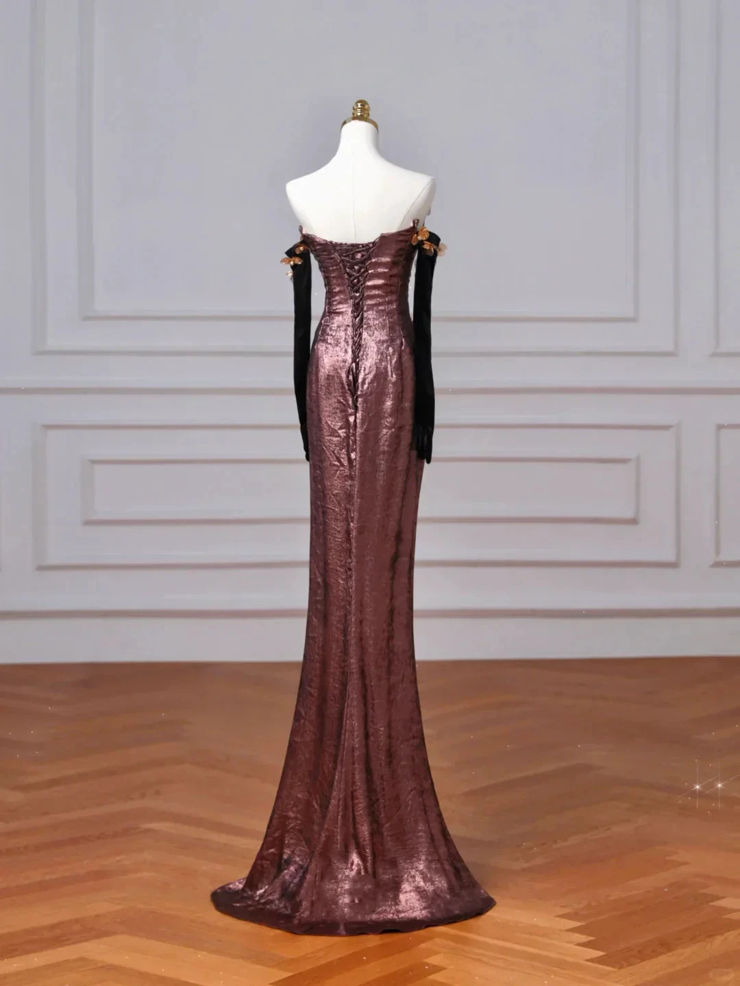 Vintage Off The Shoulder Satin Appliques Long Prom Dress Mermaid Slit Evening Dress Y8613 by simplepromdress