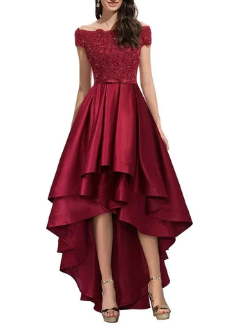 Off Shoulder Prom Dresses High Low Formal Gowns Evening Dress Lace Appliques Y5685 by simplepromdress