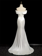 Simple Mermaid Off Shoulder Satin White Long Prom Evening Dress, Formal Wedding Dress Y8047 by simplepromdress