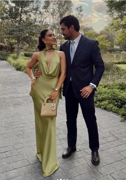 Sexy Halter Green Satin Prom Dress Lonr Evening Dress Y8210 by simplepromdress