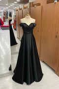 Off Shoulder Black Satin Long Prom Dress, Long Black Formal Graduation Evening Dress Y201 by simplepromdress