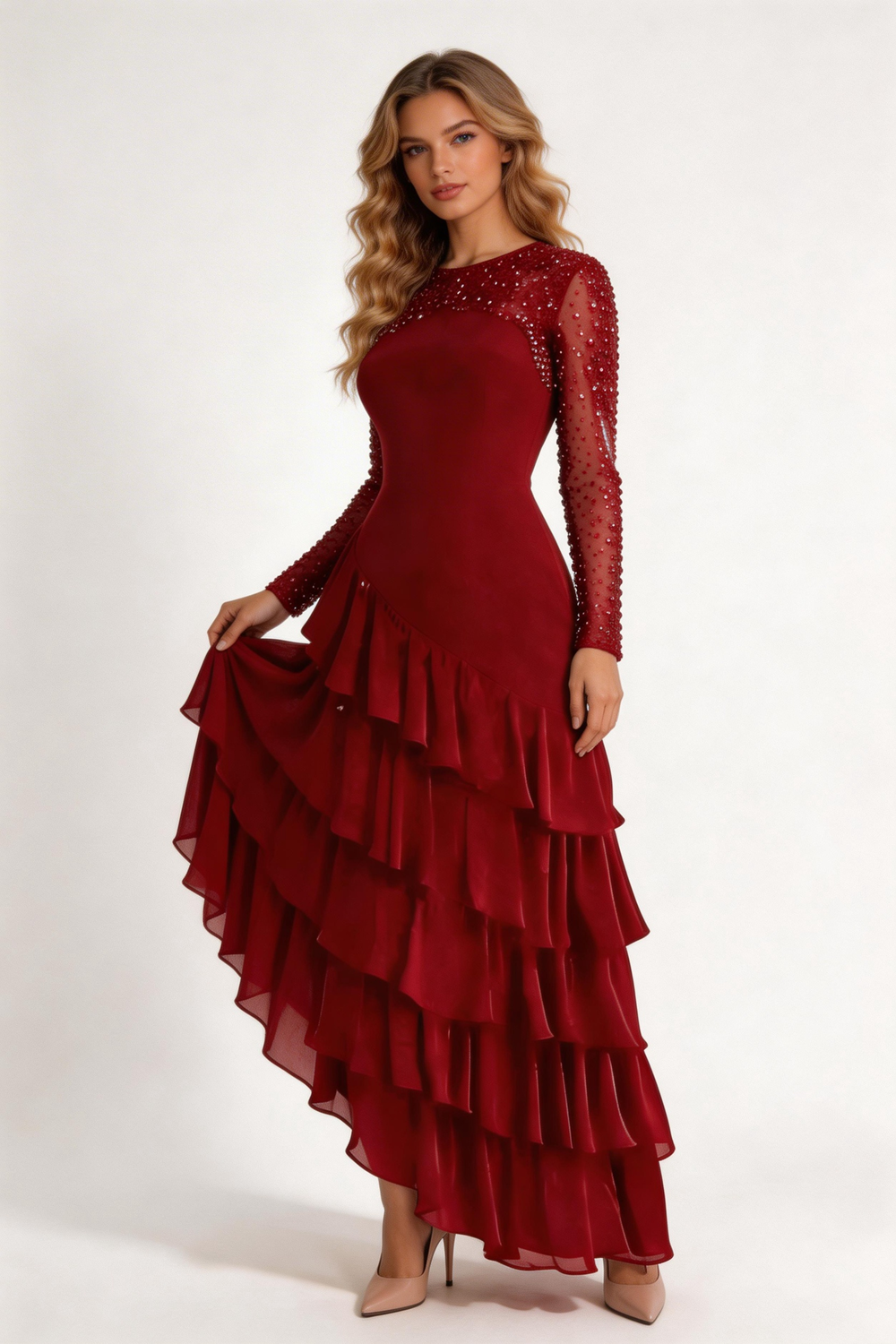 Elegant Sequins Chiffon Multi-Layered Prom Dress Formal Party Evening Dress Y7736 by simplepromdress