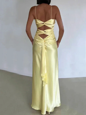 Simple Yellow V Neck Satin A Line Prom Dress Evening Dress Y8551 by simplepromdress