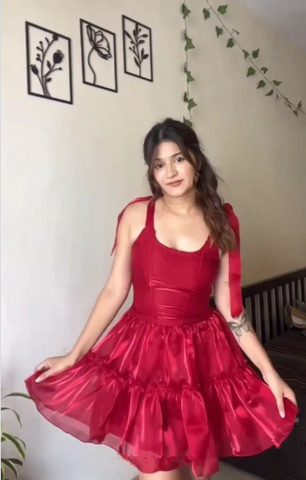 Vestido corto de fiesta de tul rojo con corte en A, estilo Y8509