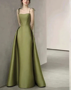 Spaghetti Straps Satin Prom Dress A-line Simple Floor Length Evening Gown Y7011 by simplepromdress