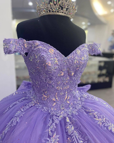 Vestido de quinceañera mexicano con corsé lila, vestido de fiesta con apliques de encaje, vestido de cumpleaños Y1476