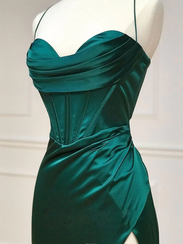 Green Sweetheart Neck Satin Long Prom Dress Green Evening Dresses Y4395