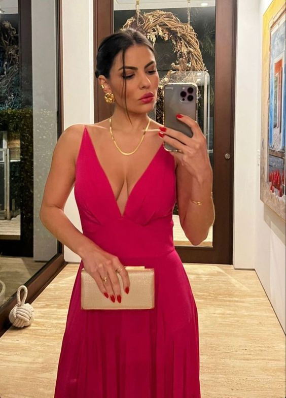 Simple A-line Deep V Neck Long Evening Dress Y7173 Hover Image