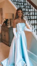 Beautiful Strapless Light Blue Pearl Beaded Birthday Party Dress Formal Prom Evening Dress Y8120 by simplepromdress