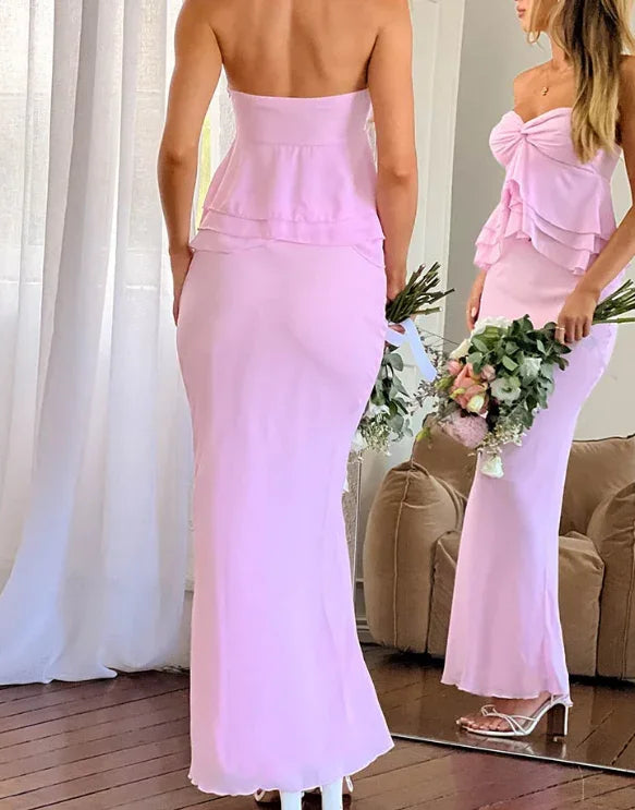 Classy Pink Sweetheart Neck Chiffon Ruffle Evening Dress Cute Prom Dress Y8323 by simplepromdress