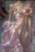 Classy Spaghetti Straps Pink Chiffon Prom Dress Evening Dress With 3D Flowers Y8336 by simplepromdress