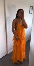 Sexy V Neck Chiffon Ruffles Party Evening Dress Orange Prom Dress Y8065 by simplepromdress
