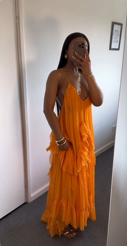 Sexy V Neck Chiffon Ruffles Party Evening Dress Orange Prom Dress Y8065