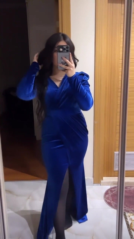 Elegantes königsblaues Samt-Abendkleid, königsblaues Abendkleid Y5666