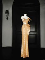 Sparkly Gold Sequin Strapless Mermaid Prom Dress Long Evening Dress Y8656 by simplepromdress