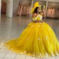 Yellow Ball Gown Quinceanera Dresses Off Shoulder Lace up Back Sweep Train Appliques Beads Y656 by simplepromdress