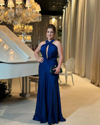 Blue Halterneck Pleated Mermaid Long Prom Dress Evening Dress Y8475 by simplepromdress