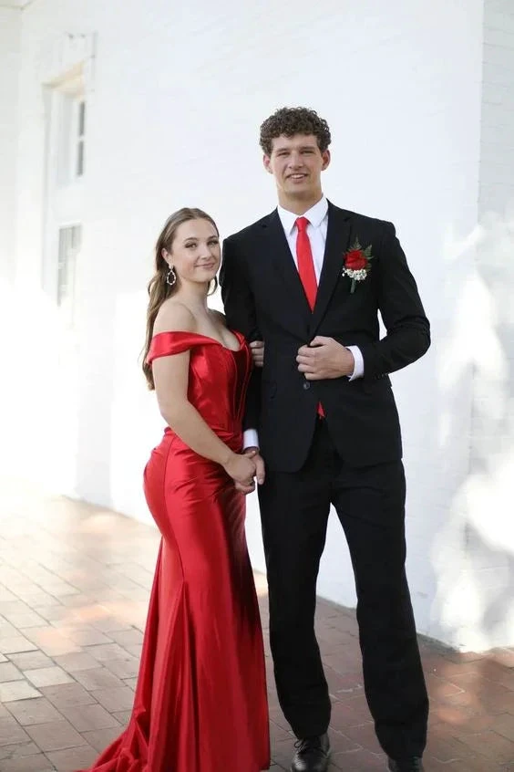 Red Off The Shoulder Prom Dress With Split Red Evening Gown Y6568 by simplepromdress