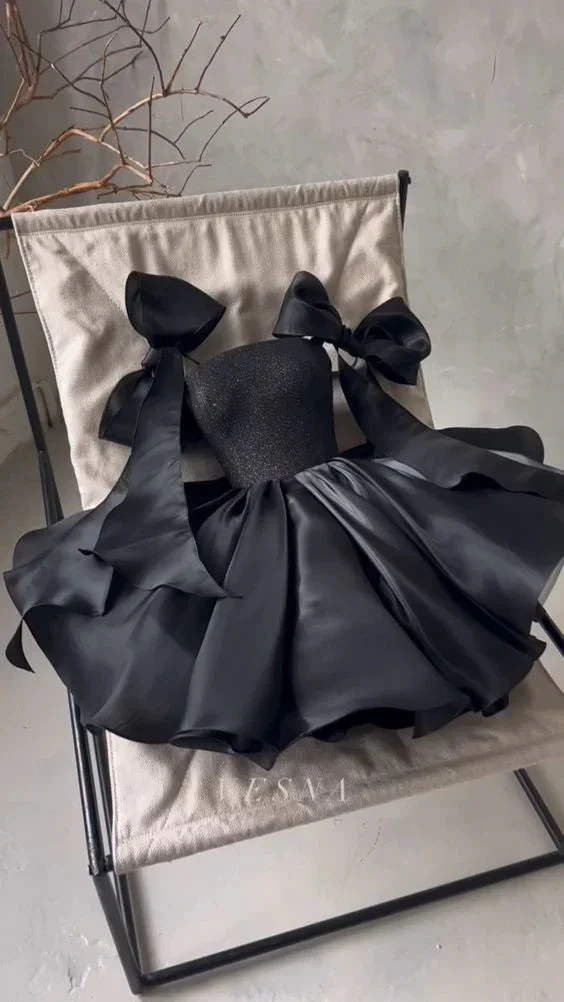 Chic Black A-line Homecoming Dress Black Cocktail Dress Y6522 by simplepromdress