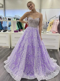 Sweetheart Neck Open Back Purple Lace Long Prom Dresses, Purple Lace Formal Dresses, Purple Evening Dresses Y1730 by simplepromdress