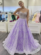 Sweetheart Neck Open Back Purple Lace Long Prom Dresses, Purple Lace Formal Dresses, Purple Evening Dresses Y1730 by simplepromdress