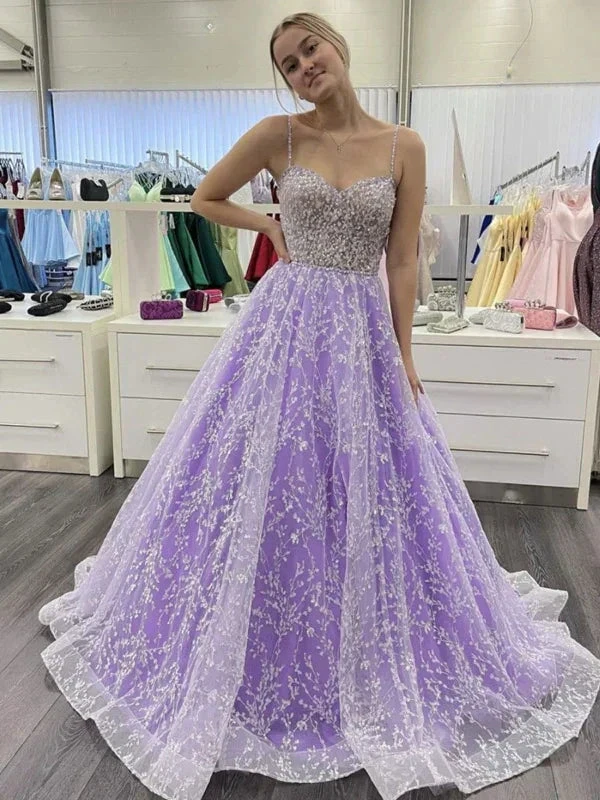 Sweetheart Neck Open Back Purple Lace Long Prom Dresses, Purple Lace Formal Dresses, Purple Evening Dresses Y1730 by simplepromdress