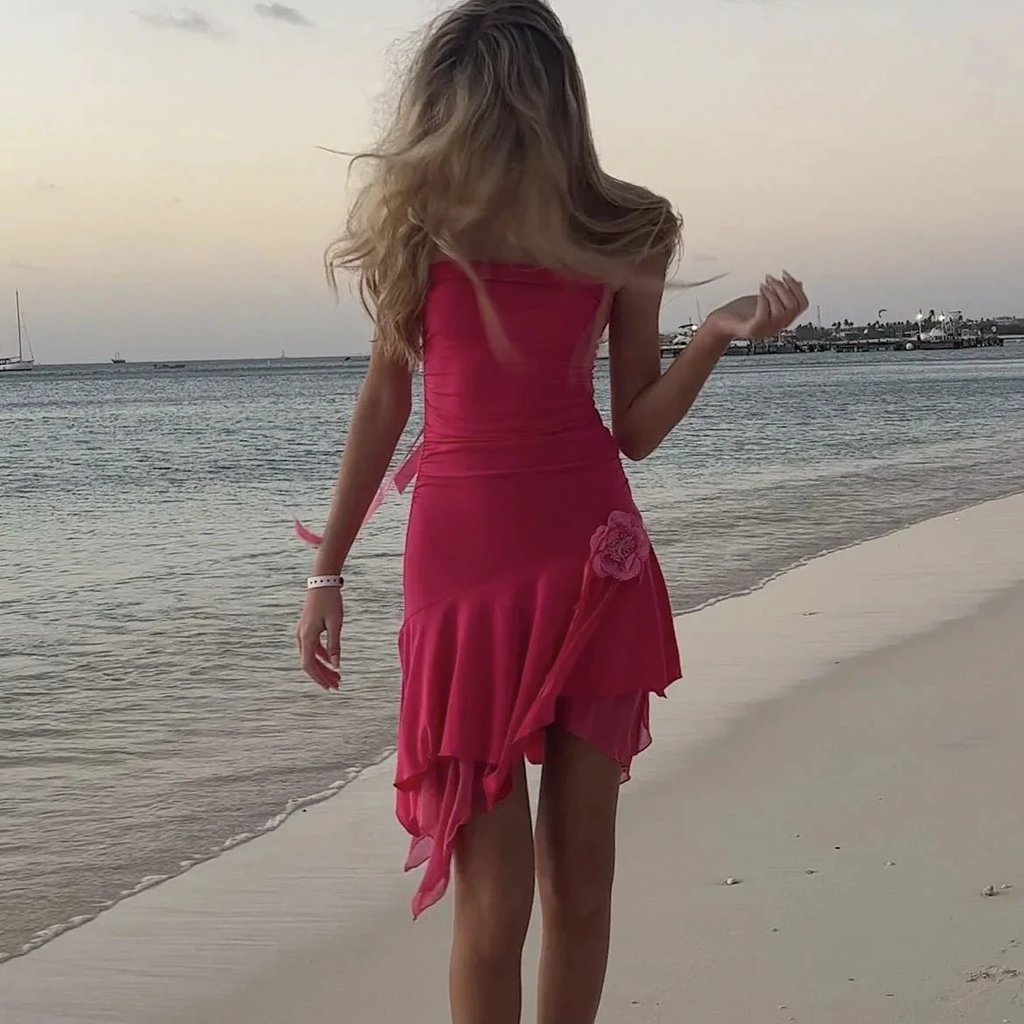 Chic Hot Pink Beach Dress Cute Homecoming Dress Y2959 by simplepromdress