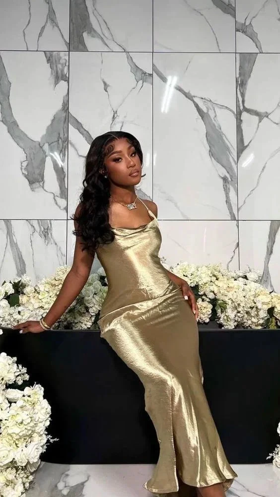 Black girl gold backless evening dresses, prom dresses Y4128 by simplepromdress