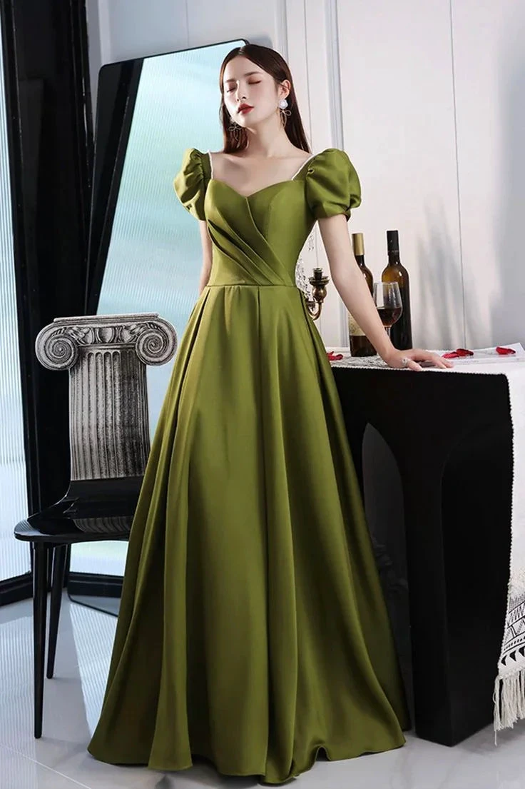 Green Satin Long Prom Dresses A-Line Evening Dresses Y7097 by simplepromdress