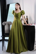 Green Satin Long Prom Dresses A-Line Evening Dresses Y7097 by simplepromdress