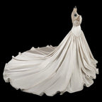 Romantic White Satin Off-the-Shoulder Puff Sleeve Ball Gown Wedding Dress SW192