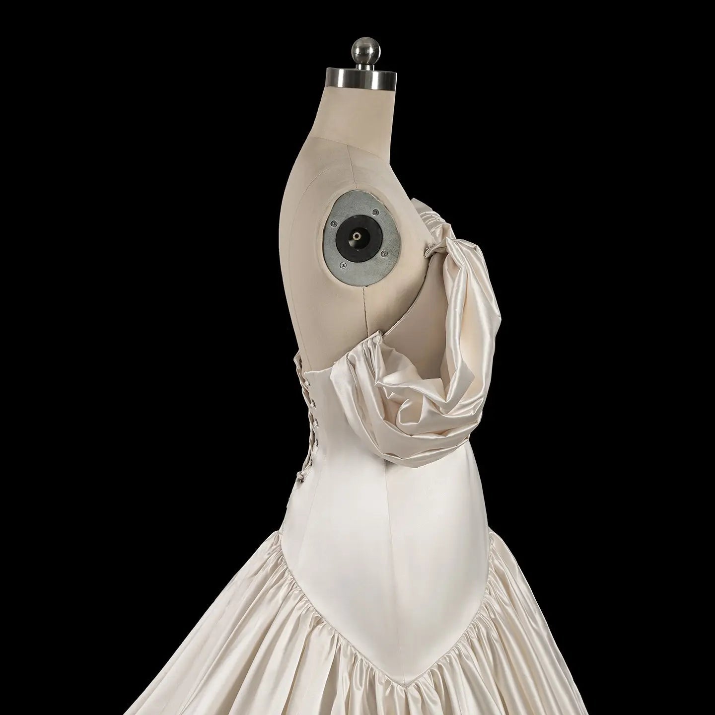 Romantic White Satin Off-the-Shoulder Puff Sleeve Ball Gown Wedding Dress SW192