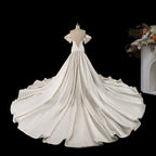 Romantic White Satin Off-the-Shoulder Puff Sleeve Ball Gown Wedding Dress SW192