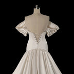 Romantic White Satin Off-the-Shoulder Puff Sleeve Ball Gown Wedding Dress SW192