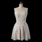 Luxury Ivory Beaded Lace Short Wedding Dress with Lace-Up Corset Back SW707