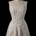 Luxury Ivory Beaded Lace Short Wedding Dress with Lace-Up Corset Back SW707