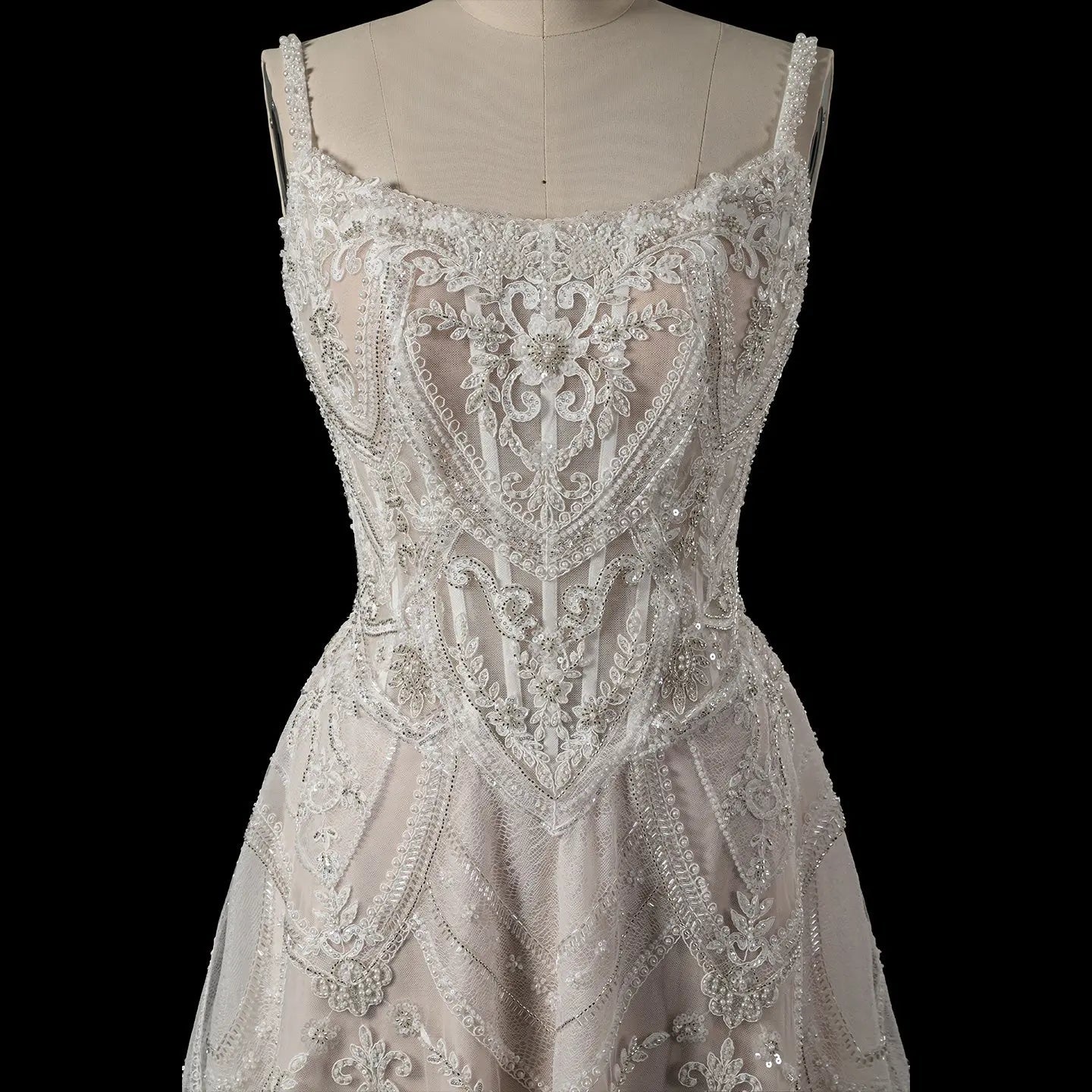 Luxury Ivory Beaded Lace Short Wedding Dress with Lace-Up Corset Back SW707
