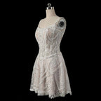 Luxury Ivory Beaded Lace Short Wedding Dress with Lace-Up Corset Back SW707