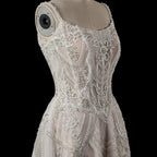 Luxury Ivory Beaded Lace Short Wedding Dress with Lace-Up Corset Back SW707