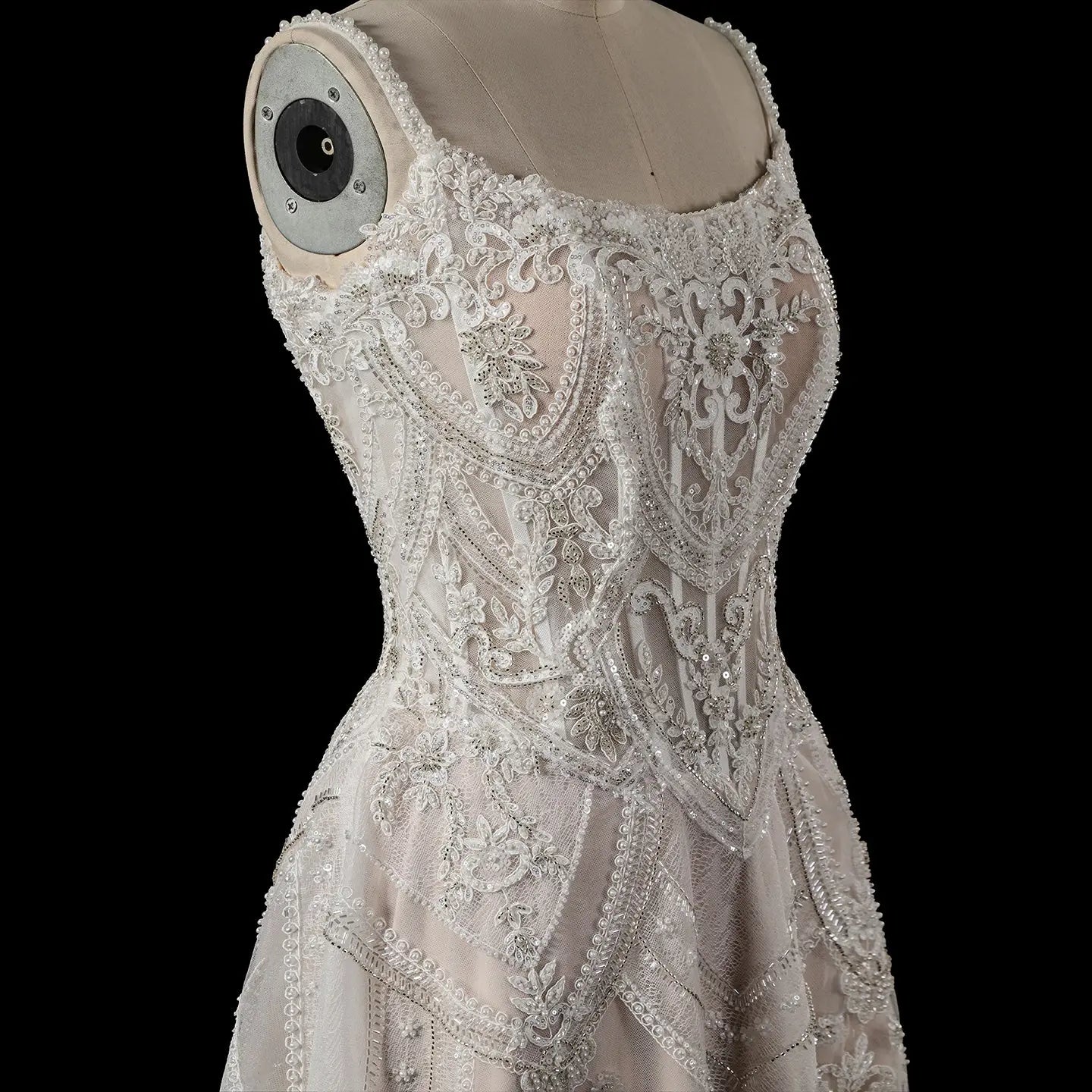 Luxury Ivory Beaded Lace Short Wedding Dress with Lace-Up Corset Back SW707