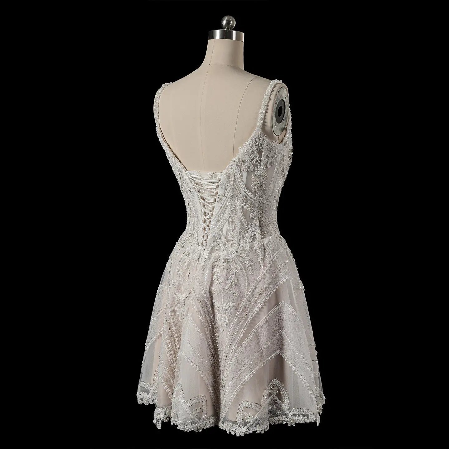 Luxury Ivory Beaded Lace Short Wedding Dress with Lace-Up Corset Back SW707