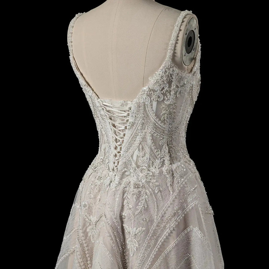 Luxury Ivory Beaded Lace Short Wedding Dress with Lace-Up Corset Back SW707