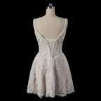 Luxury Ivory Beaded Lace Short Wedding Dress with Lace-Up Corset Back SW707