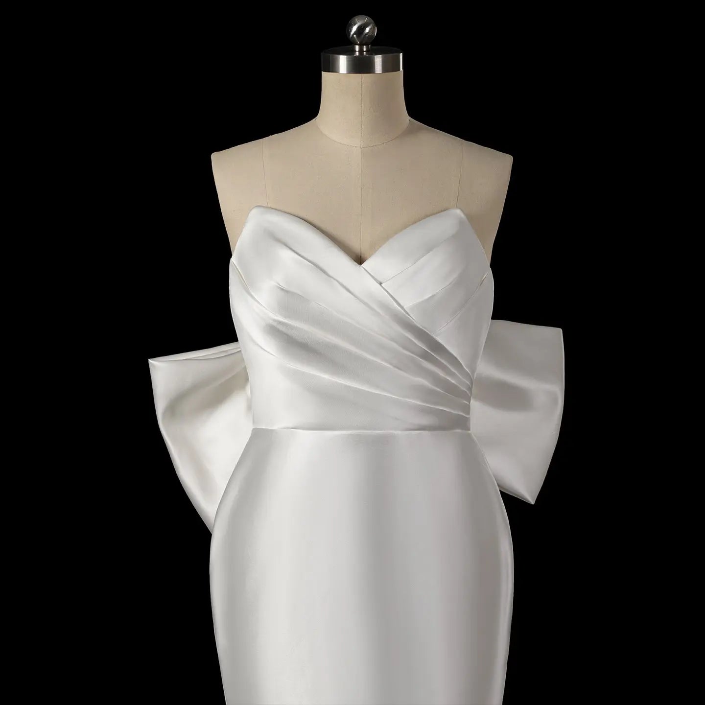 Glamorous Lvory Satin Wedding Dress with Buttons & Train SW718