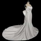 Glamorous Lvory Satin Wedding Dress with Buttons & Train SW718